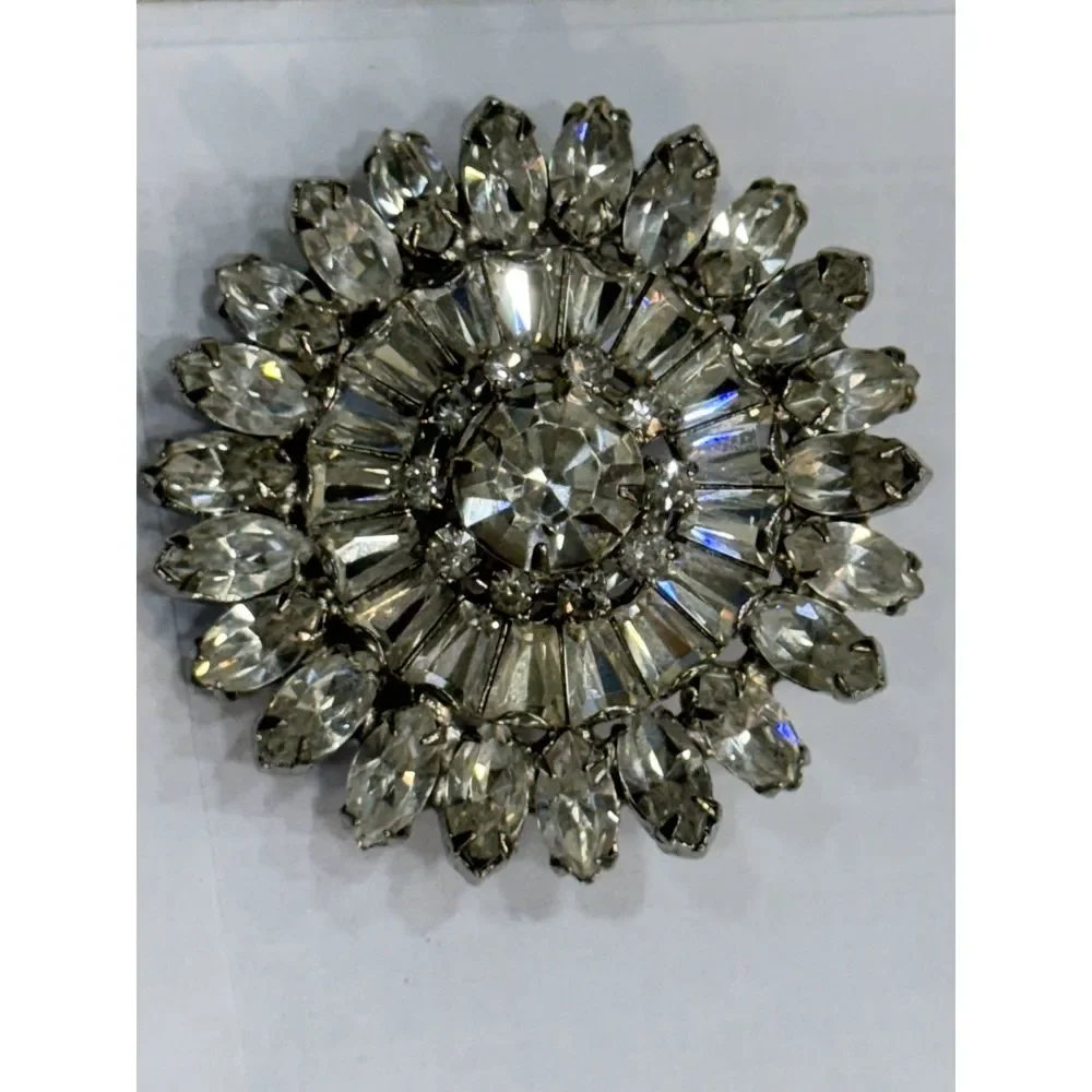 Incredible RARE Vintage Joseph Warner Signed Large Rhinestone Flower Pin Brooch - Picture 3 of 5